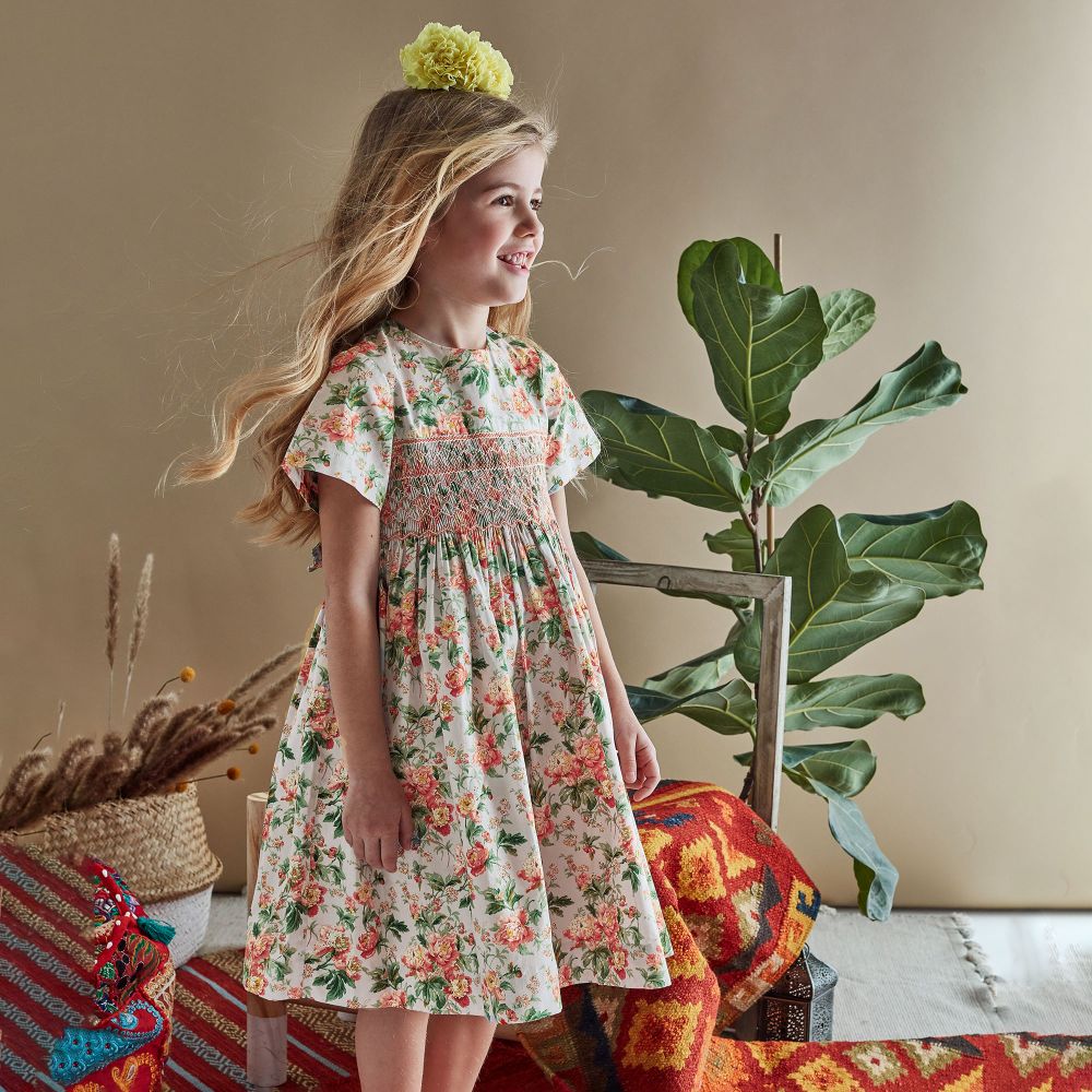 Kidiwi - Orange Floral Smocked Dress | Childrensalon Outlet