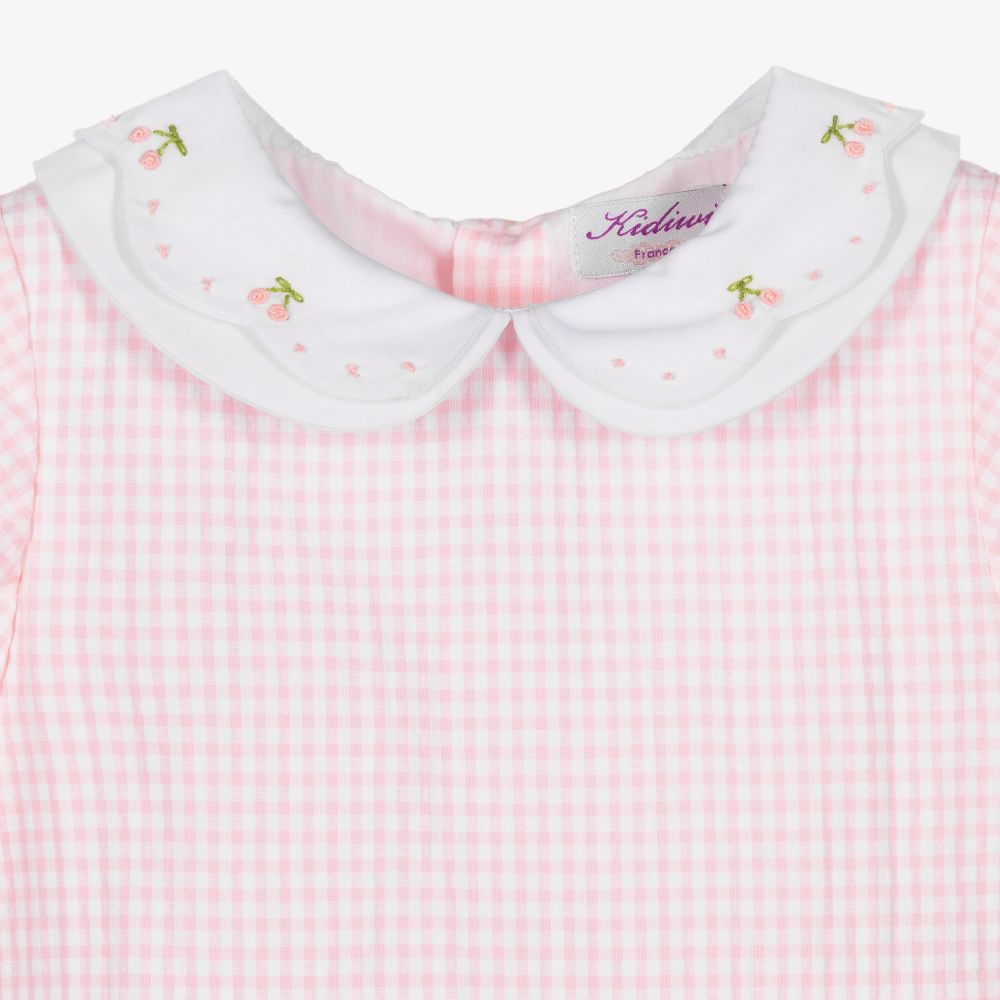 Kidiwi-Розовое хлопковое платье в мелкую клетку | Childrensalon Outlet