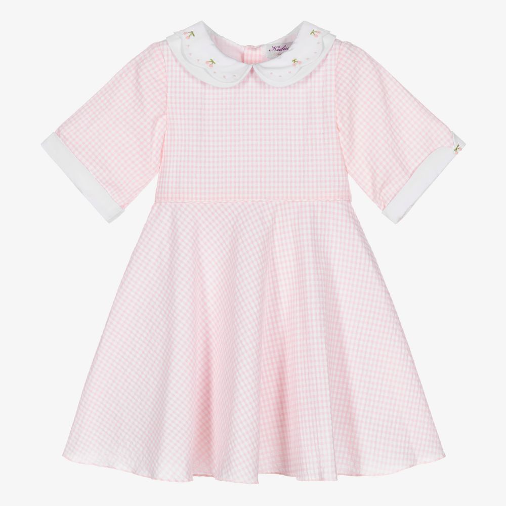 Kidiwi - Розовое хлопковое платье в мелкую клетку | Childrensalon