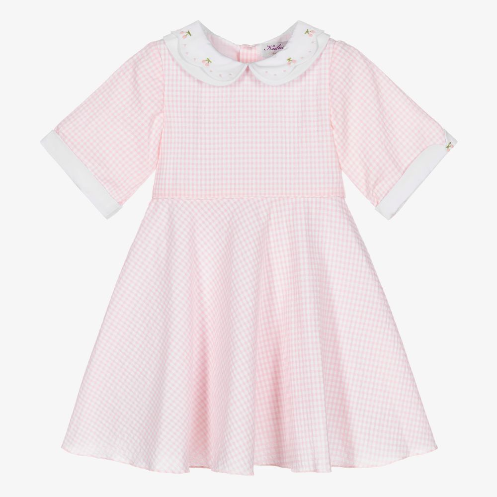 Kidiwi-Розовое хлопковое платье в мелкую клетку | Childrensalon Outlet