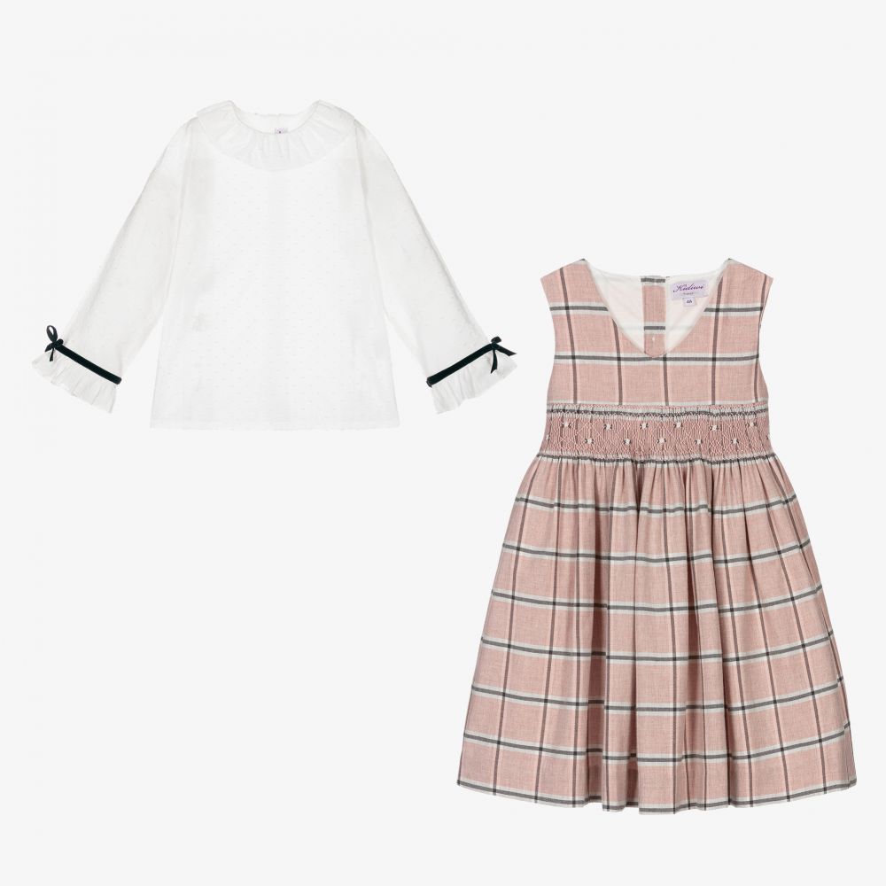 Kidiwi-Комплект с розово-кремовым платьем в клетку | Childrensalon Outlet