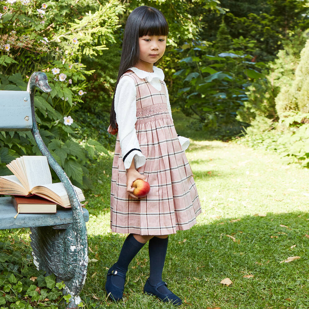 Kidiwi-Комплект с розово-кремовым платьем в клетку | Childrensalon Outlet