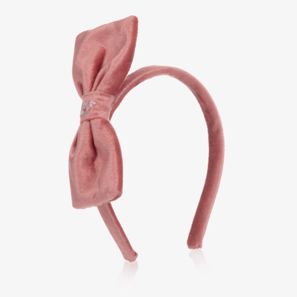 Kidiwi - Serre-tête rose en velours à nœuds | Childrensalon