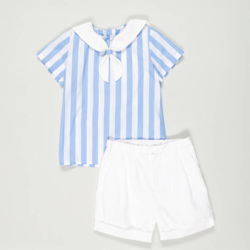 Kidiwi-Preloved Boys Blue Cotton Stripe Shorts Set (6 years) | Childrensalon Outlet