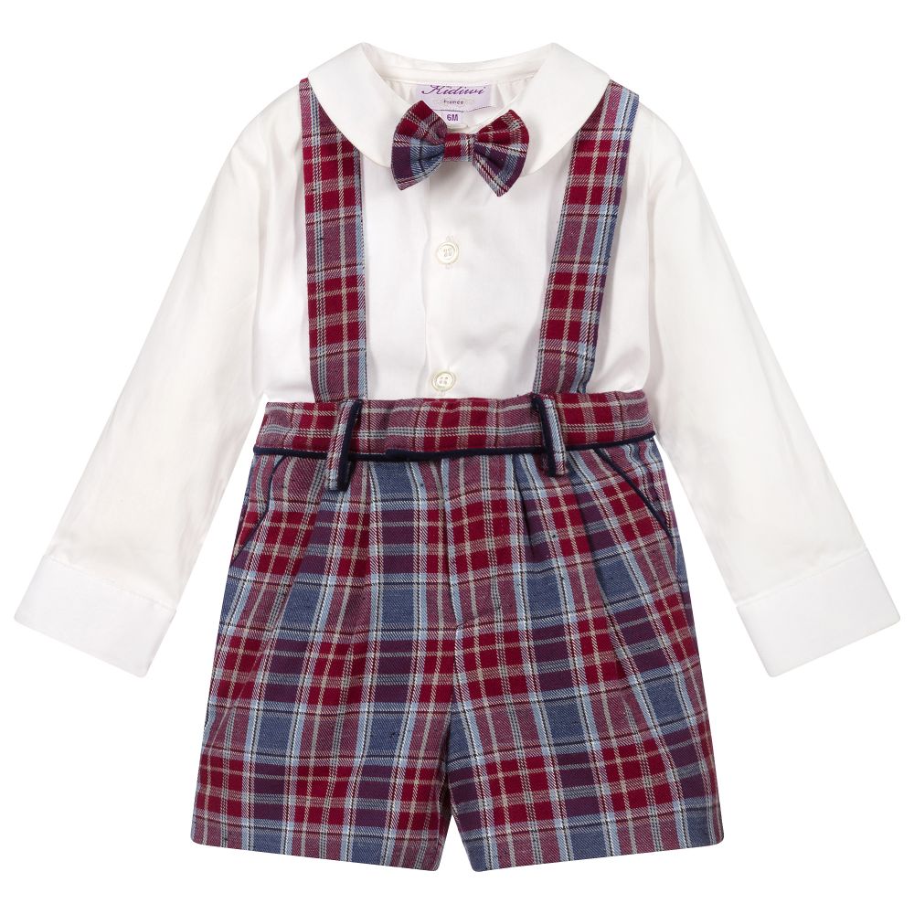 Kidiwi-Red & Blue Check Shorts Set | Childrensalon Outlet