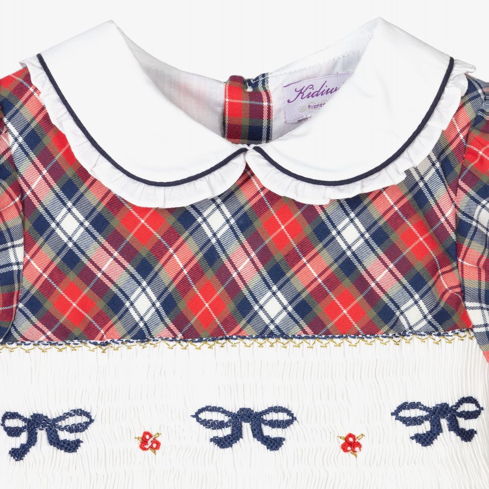 Kidiwi-فستان مطرز سموكينغ قطن تارتان لون أحمر | Childrensalon Outlet