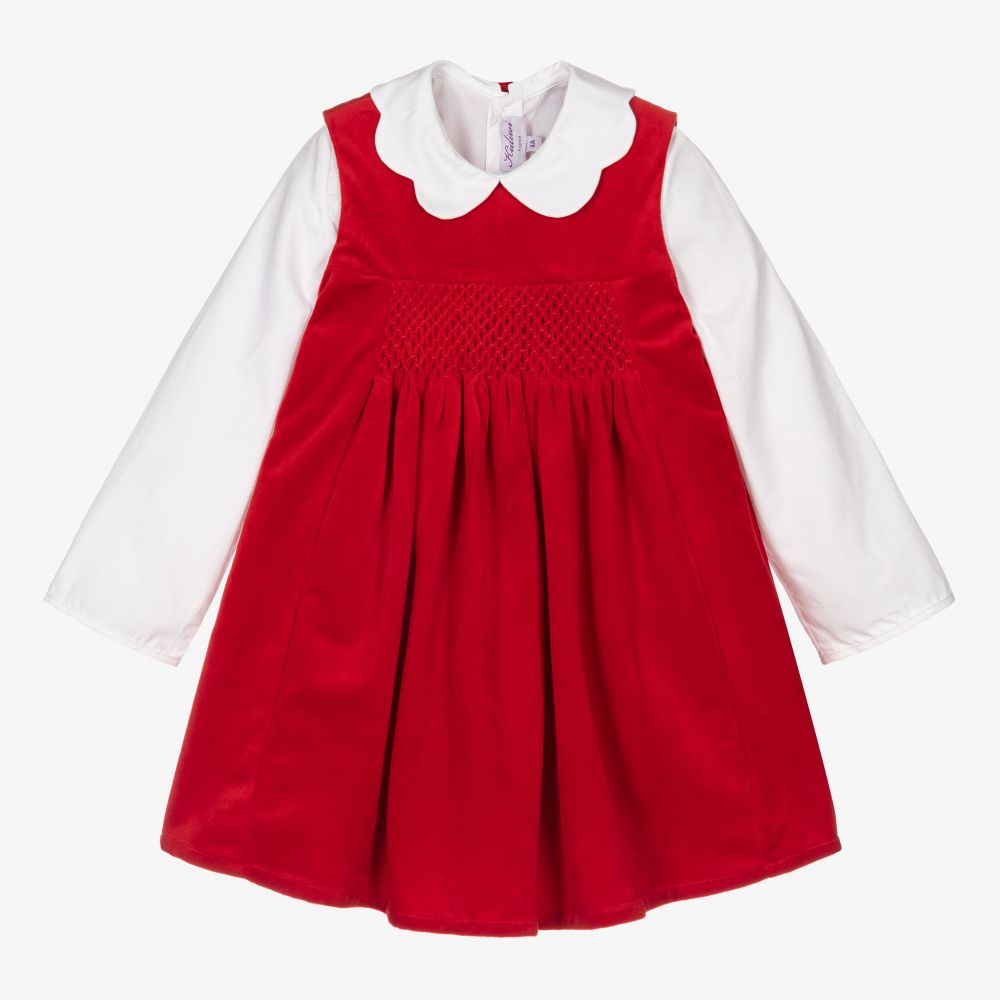 Kidiwi - Red Velvet Pinafore Dress Set | Childrensalon