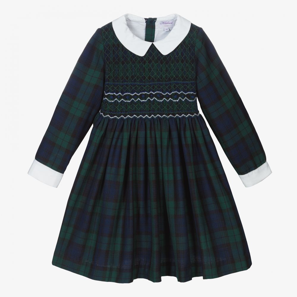 Kidiwi - Robe bleu et verte smockée | Childrensalon