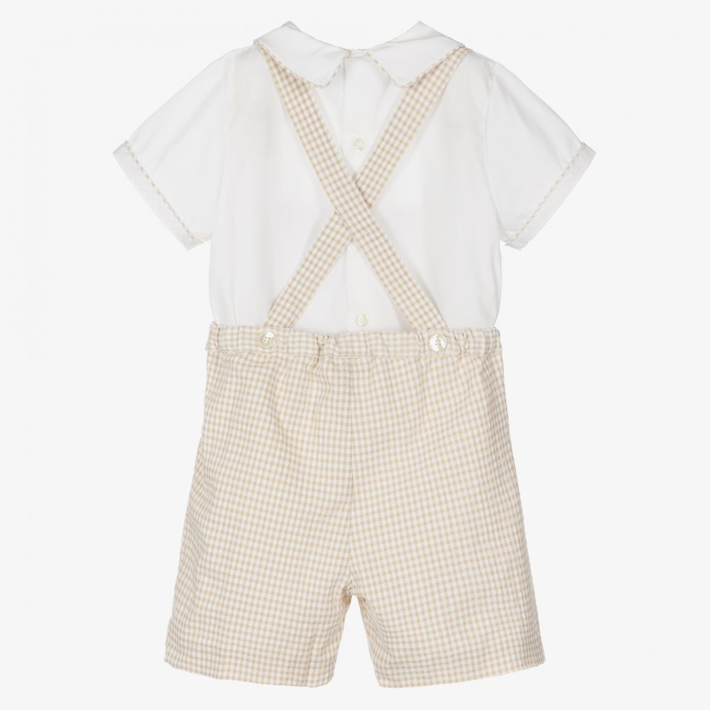 Kidiwi-طقم دانغريز أطفال ولادي قطن سموكينغ لون بيج وأبيض | Childrensalon Outlet