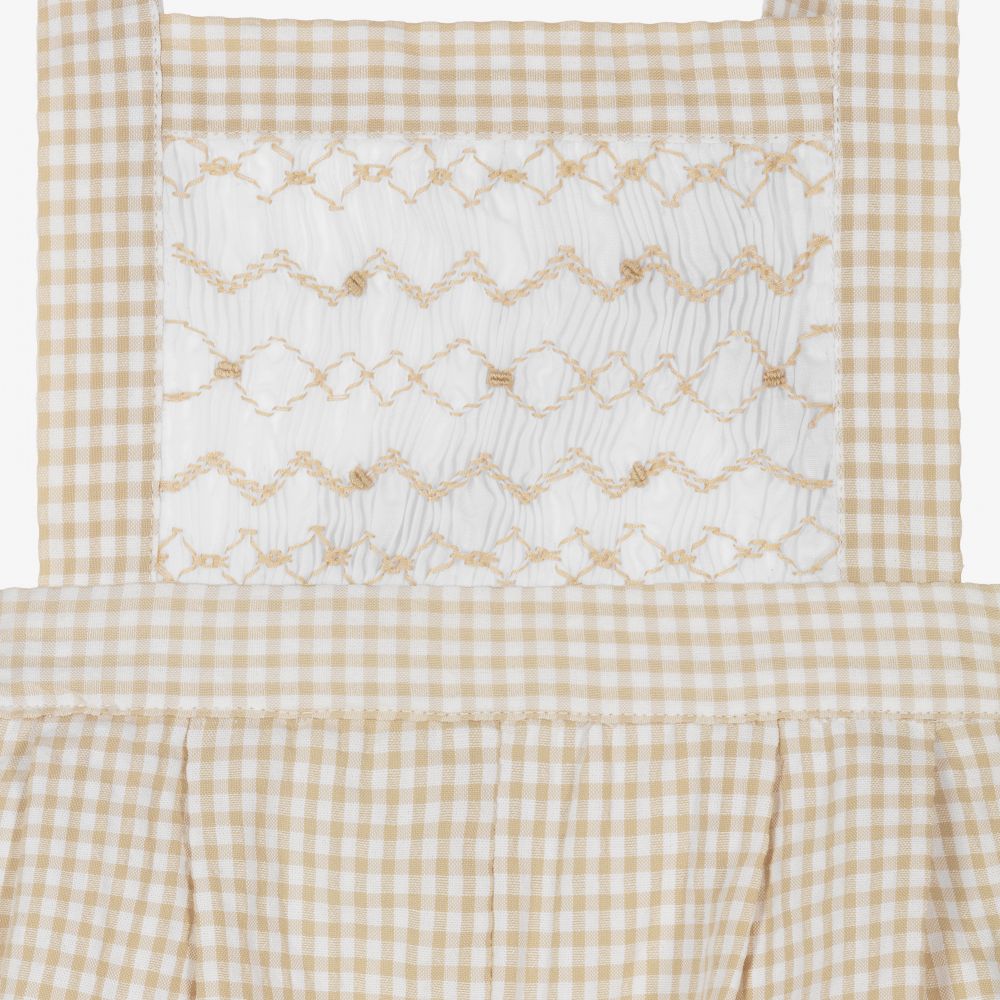 Kidiwi-طقم دانغريز أطفال ولادي قطن سموكينغ لون بيج وأبيض | Childrensalon Outlet