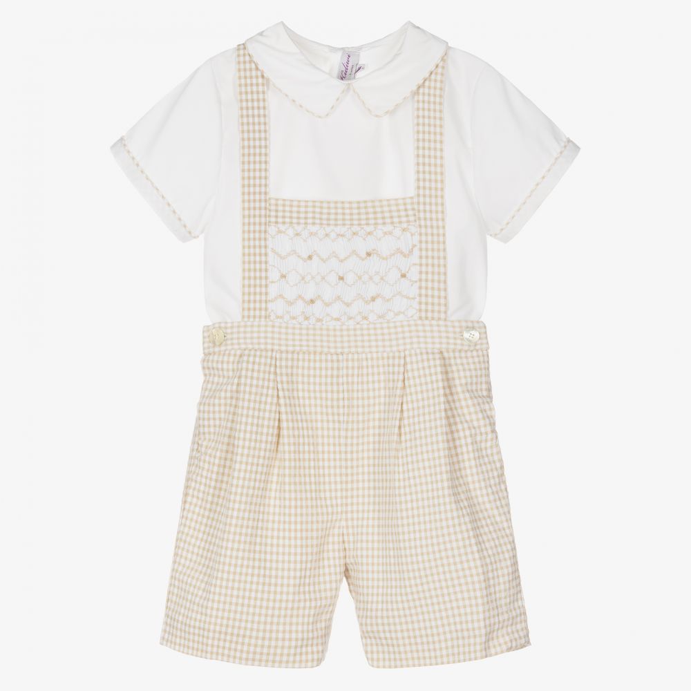 Kidiwi - Smocked Gingham Dungaree Set | Childrensalon