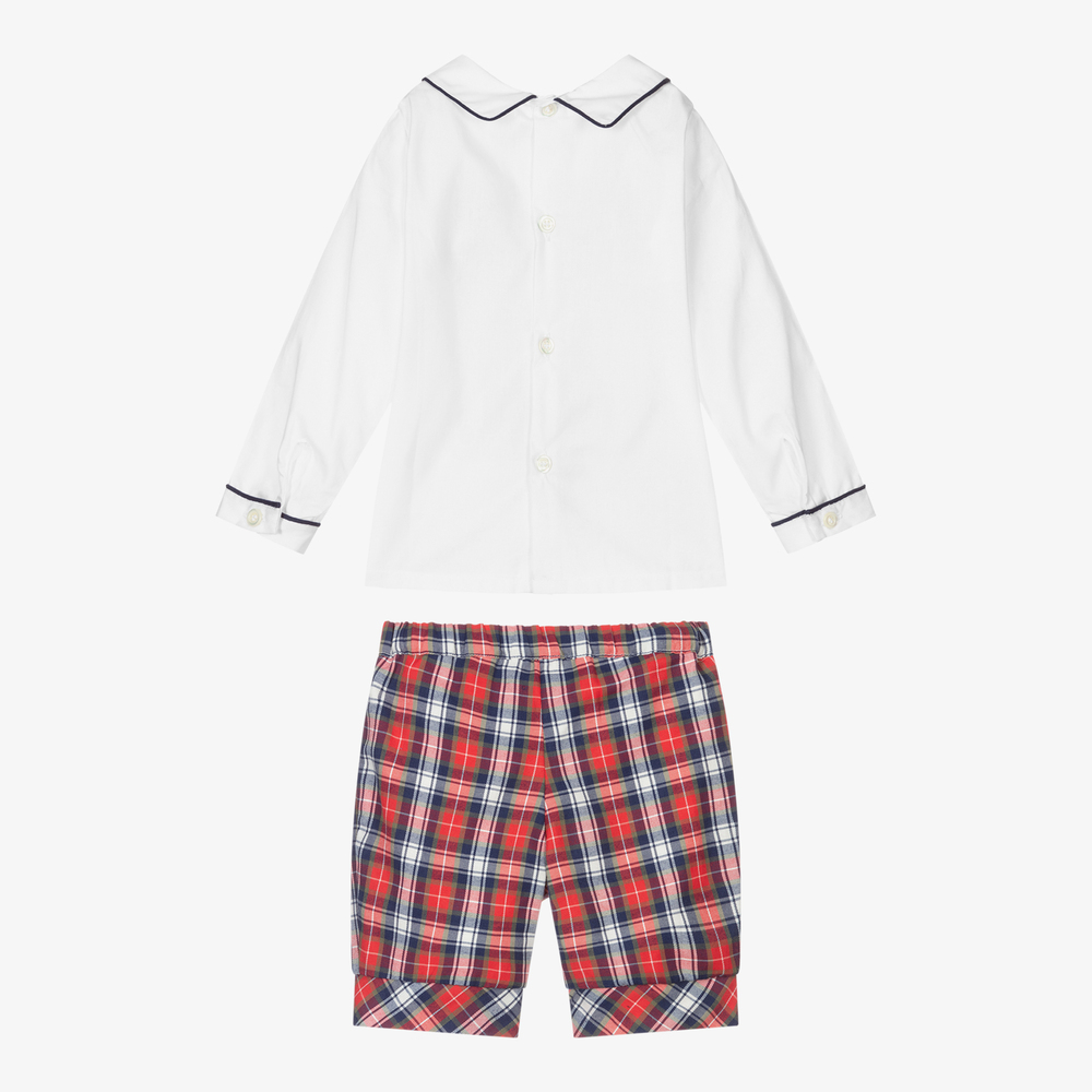 Kidiwi-Smocked Red Tartan Shorts Set  | Childrensalon Outlet
