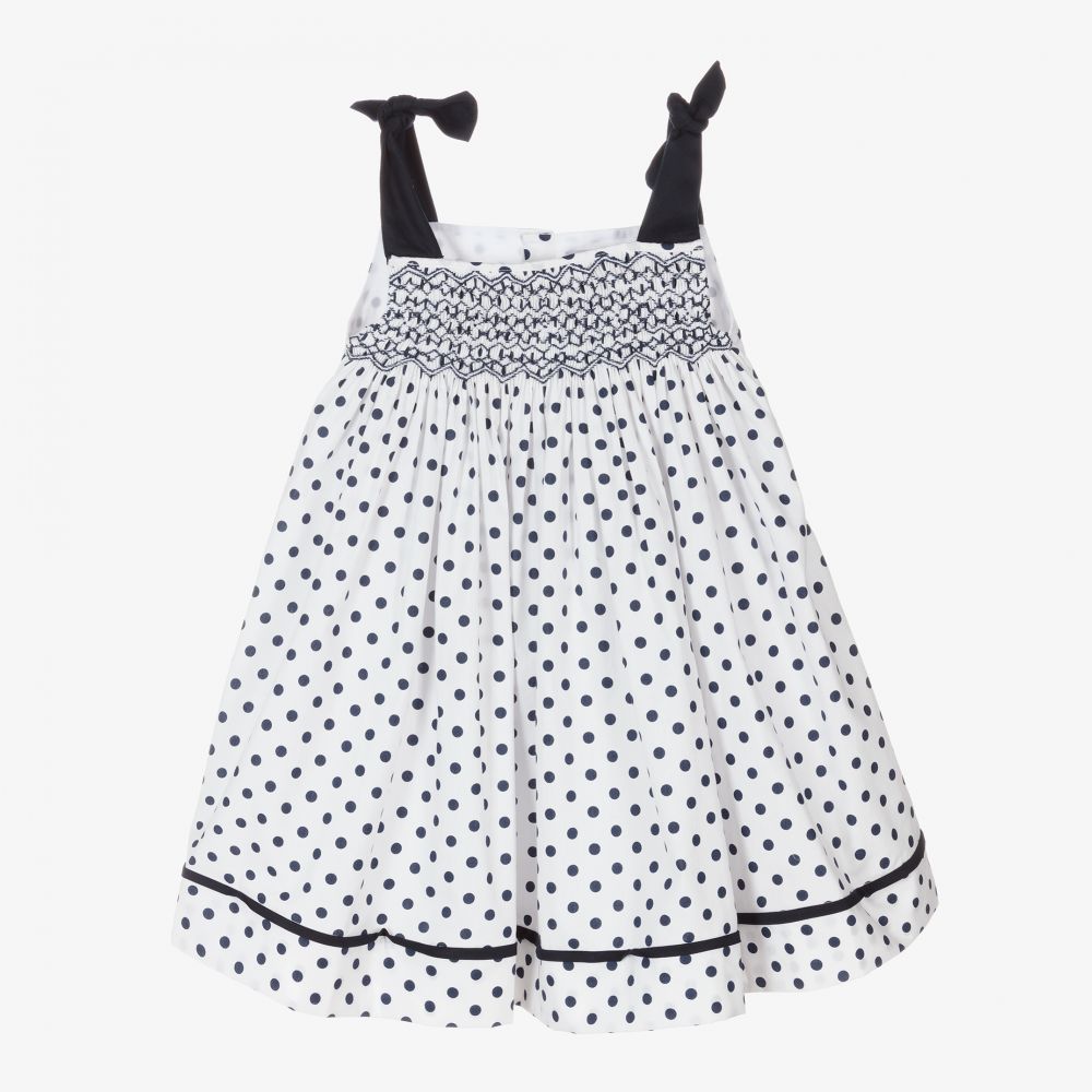 Kidiwi-White & Blue Smocked Dress  | Childrensalon Outlet