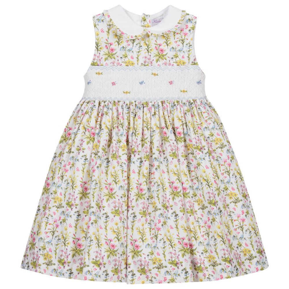 Kidiwi - White & Green Floral Dress  | Childrensalon