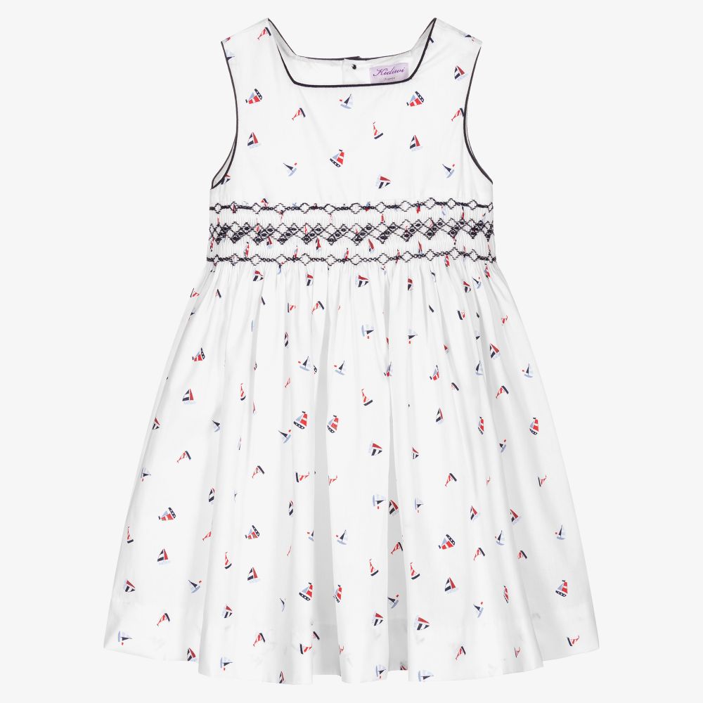Kidiwi-White Smocked Sailboats Dress  | Childrensalon Outlet