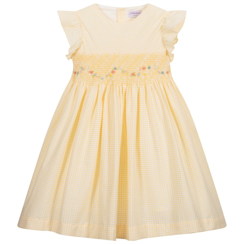 Kidiwi - Robe à smocks vichy jaune  | Childrensalon