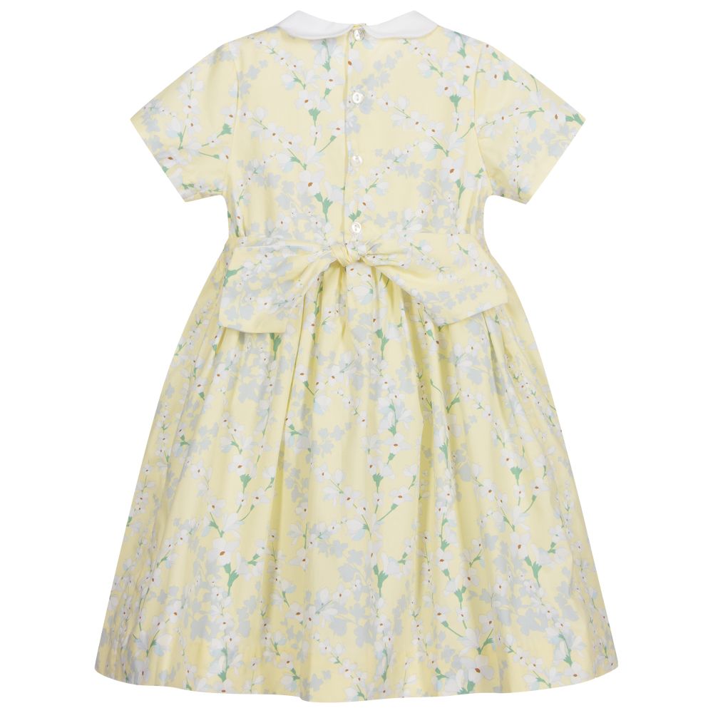 Kidiwi-فستان سموكينع قطن لون أصفربطبعة ورود | Childrensalon Outlet