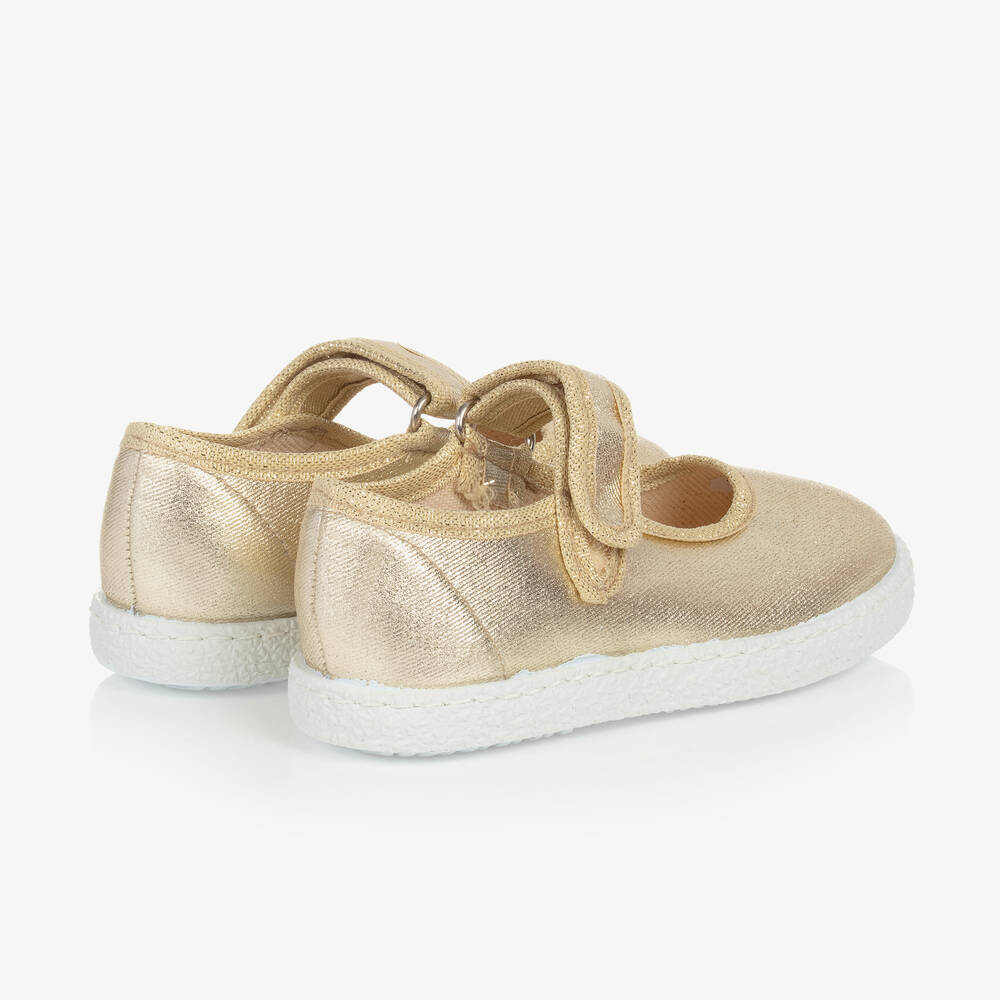 كيكو-خذاء كانفاس كتّان لون ذهبي متاليك للبنات | Childrensalon Outlet