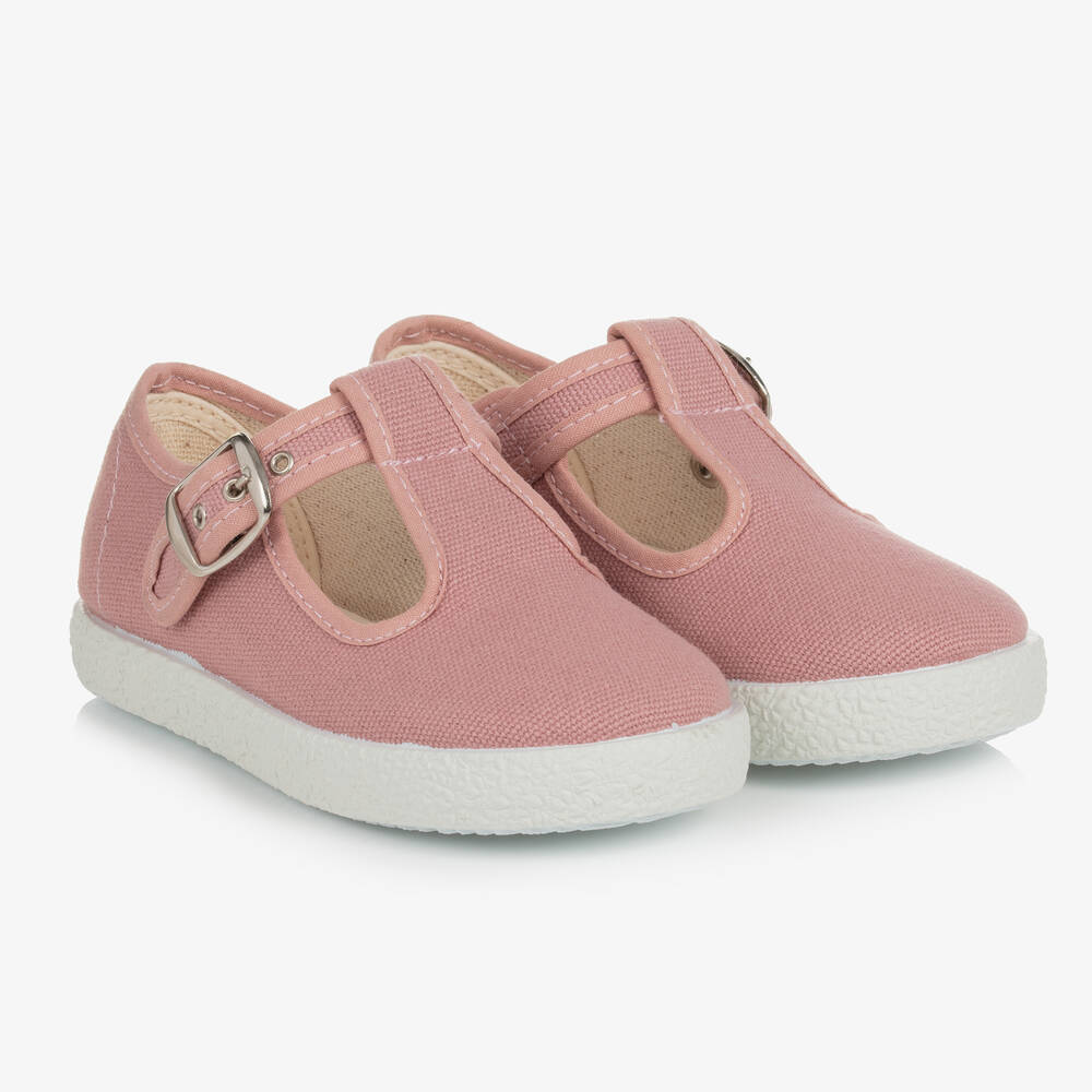 KIKU-Pink Canvas T-Bar Shoes | Childrensalon Outlet