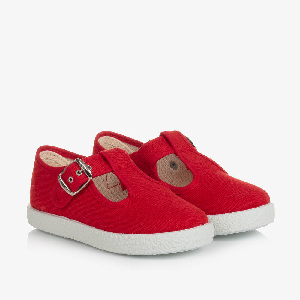 KIKU - Red Canvas T-Bar Shoes | Childrensalon