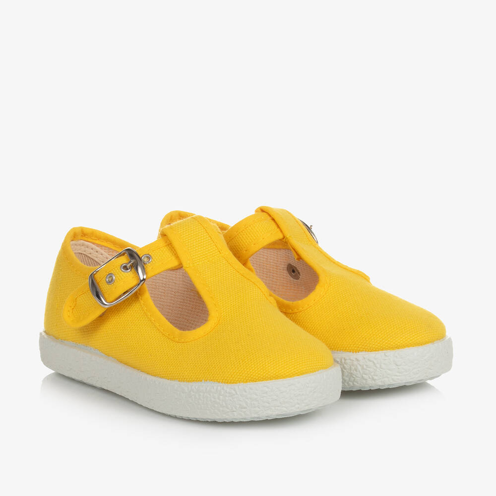 KIKU - Yellow Canvas T-Bar Shoes | Childrensalon