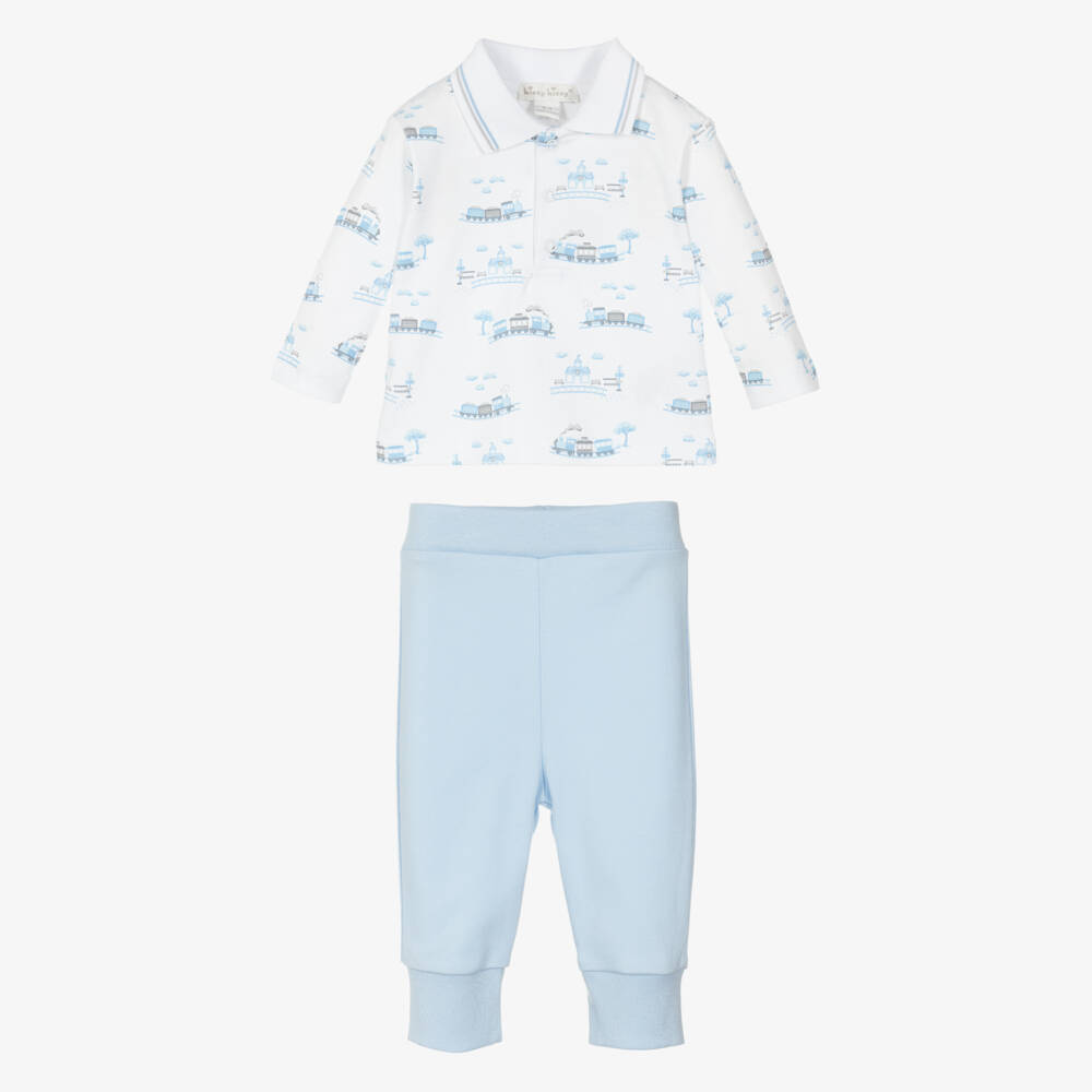 Kissy Kissy-Baby Boys Blue Pima Cotton Roundabout Railroad Trouser Set | Childrensalon Outlet