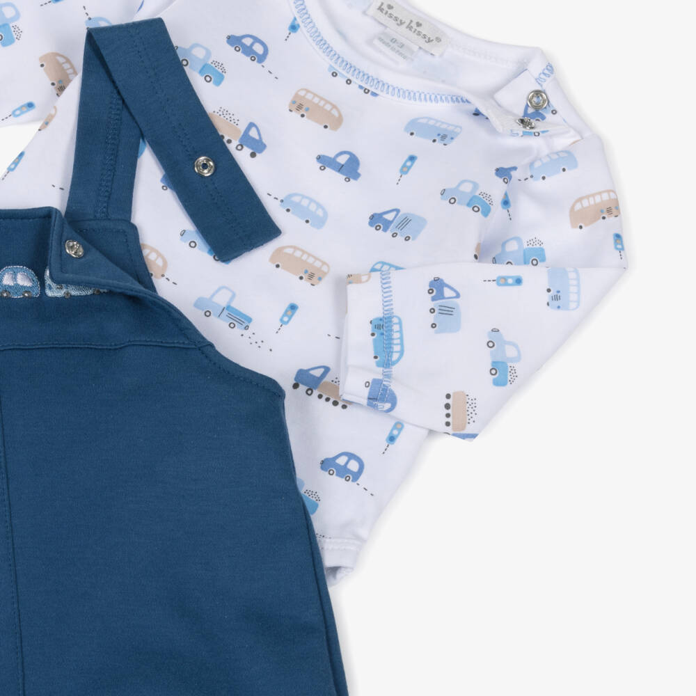 Kissy Kissy-Baby Boys Blue Pima Cotton Stop & Go Traffic Dungaree Set | Childrensalon Outlet