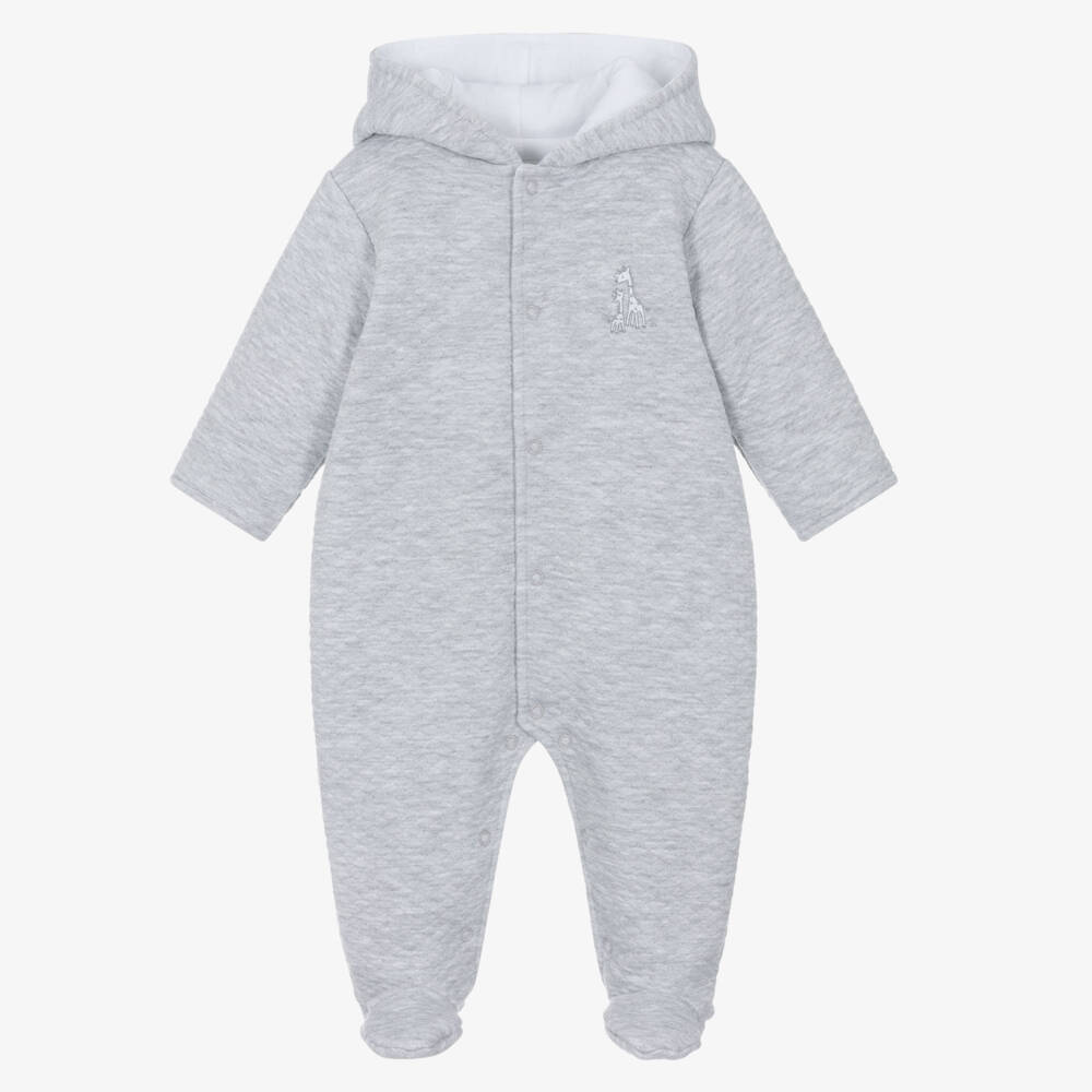 Kissy Kissy-Baby Boys Grey Pima Cotton Giraffe Grace Pramsuit | Childrensalon Outlet