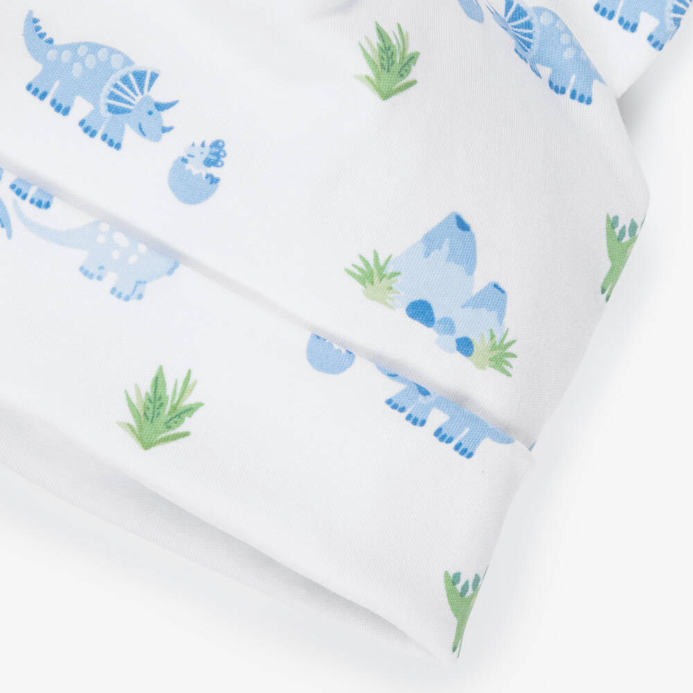Kissy Kissy-Baby Boys White & Blue Pima Cotton Dinosaur Delight Hat | Childrensalon Outlet