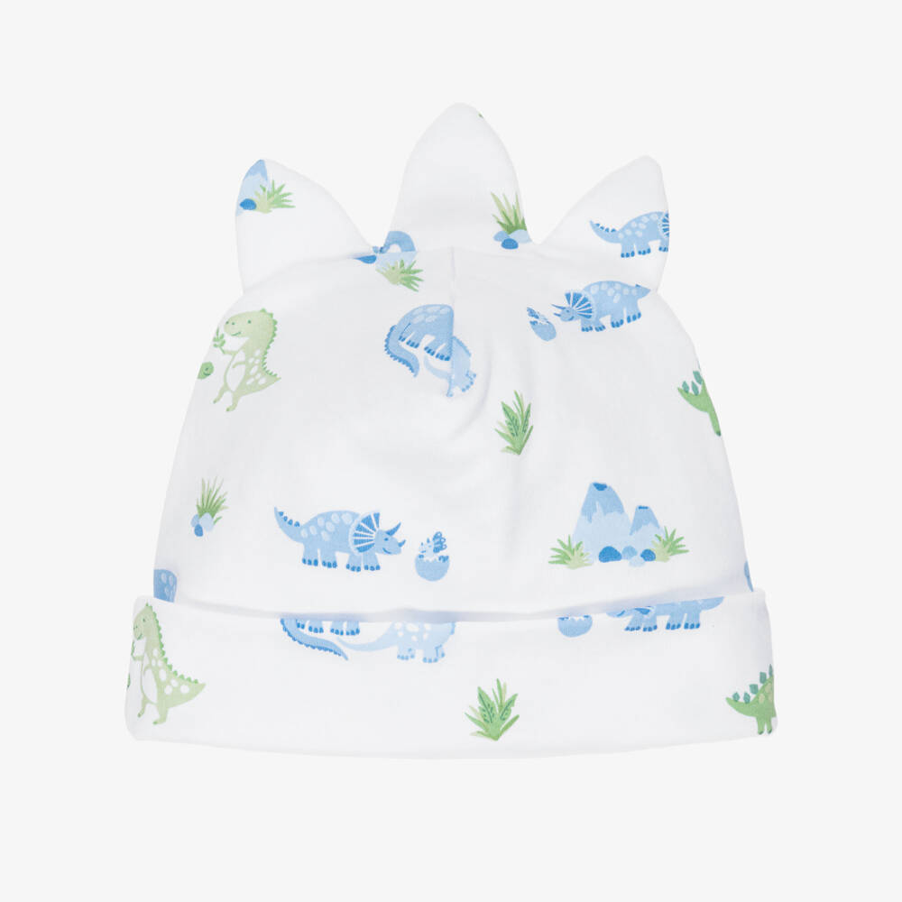 Kissy Kissy-Baby Boys White & Blue Pima Cotton Dinosaur Delight Hat | Childrensalon Outlet