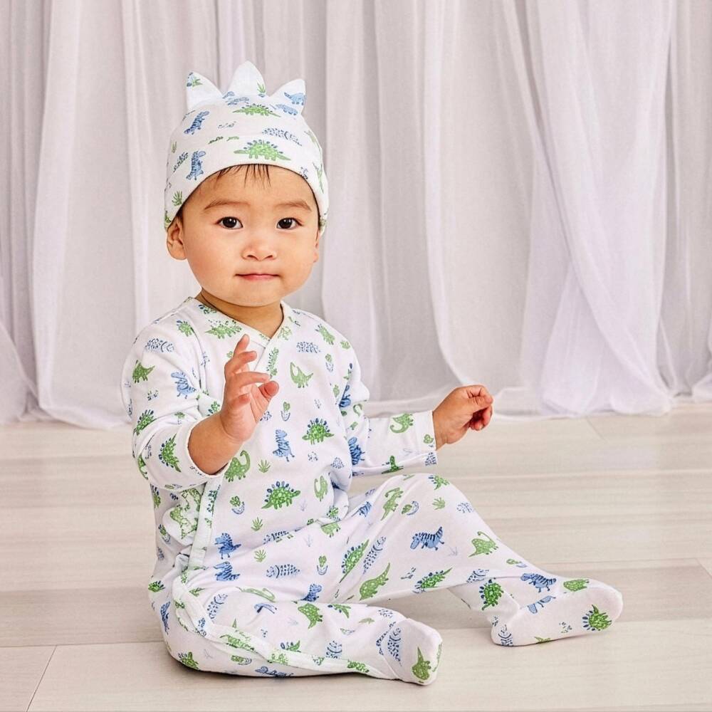 Kissy Kissy-Baby Boys White & Blue Pima Cotton Dinosaur Delight Hat | Childrensalon Outlet