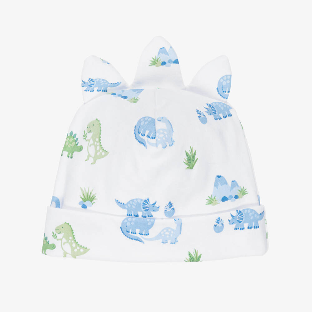 Kissy Kissy-Baby Boys White & Blue Pima Cotton Dinosaur Delight Hat | Childrensalon Outlet