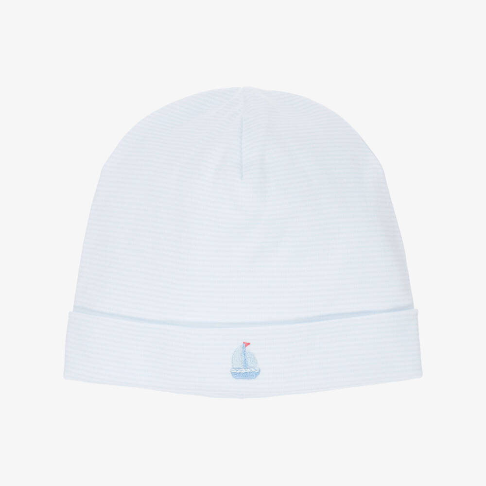 Kissy Kissy-Baby Boys White & Blue Pima Cotton Hat with Embroidered Boat | Childrensalon Outlet