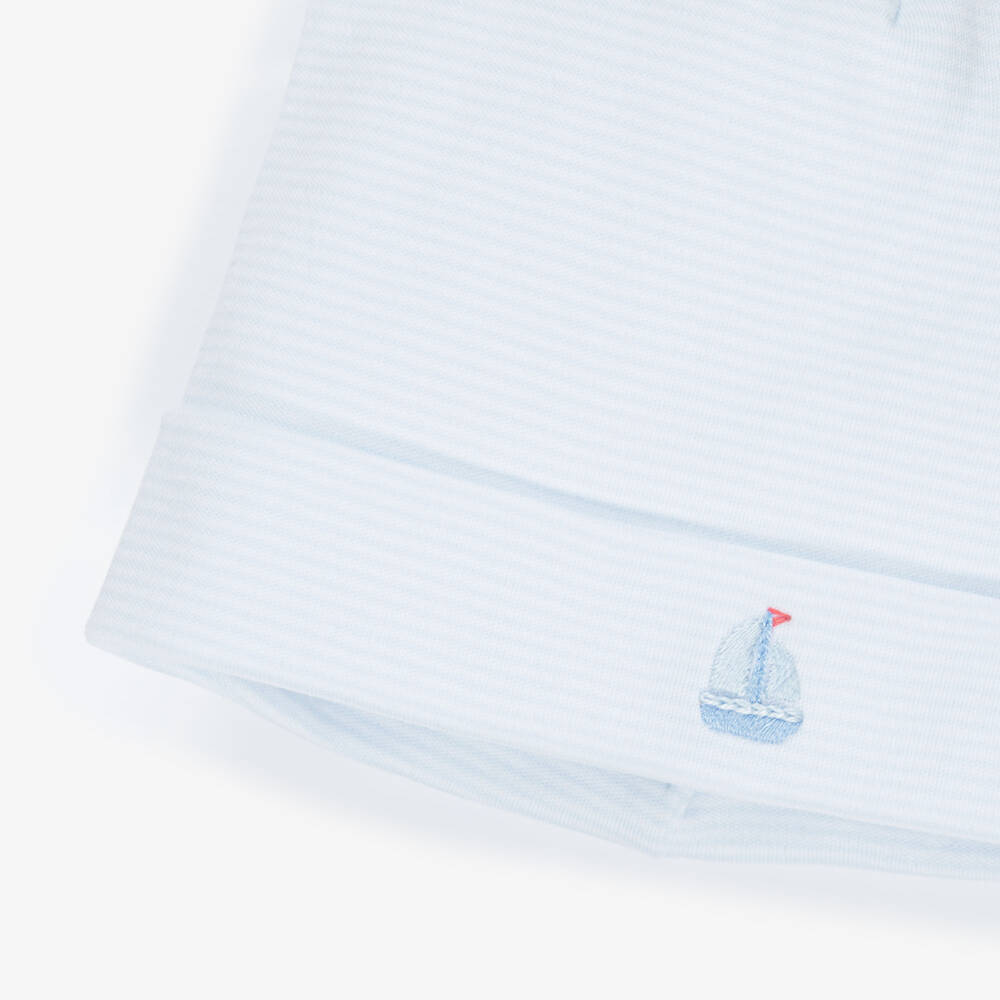 Kissy Kissy-Baby Boys White & Blue Pima Cotton Hat with Embroidered Boat | Childrensalon Outlet