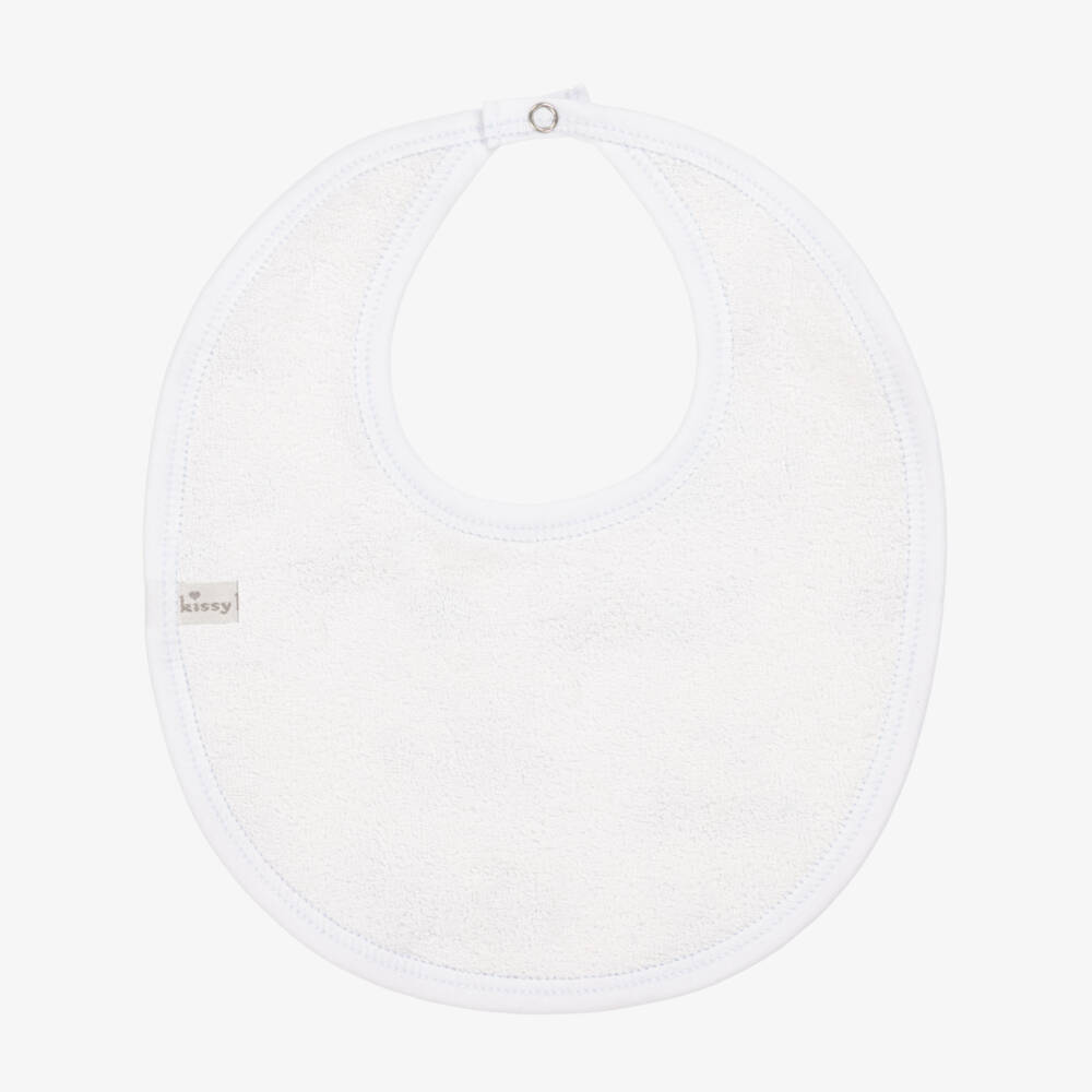 Kissy Kissy-Baby Boys White & Blue Pima Cotton Roundabout Railroad Bib | Childrensalon Outlet