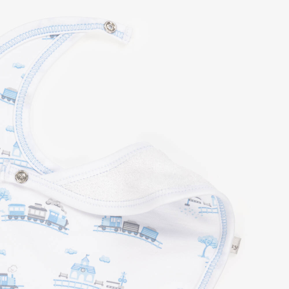 Kissy Kissy-Baby Boys White & Blue Pima Cotton Roundabout Railroad Bib | Childrensalon Outlet