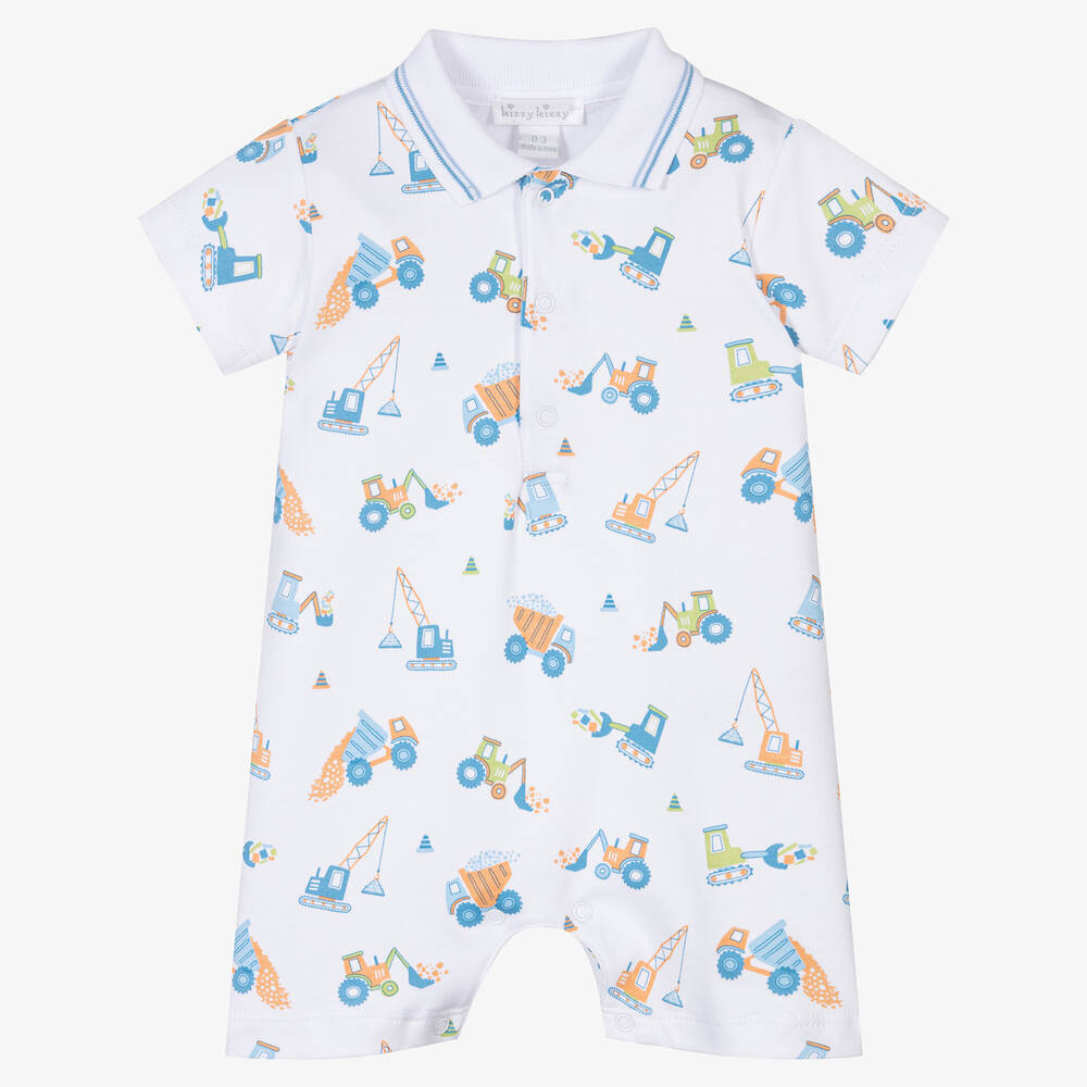 Kissy Kissy - Baby Boys White Construction Convoy Shortie | Childrensalon