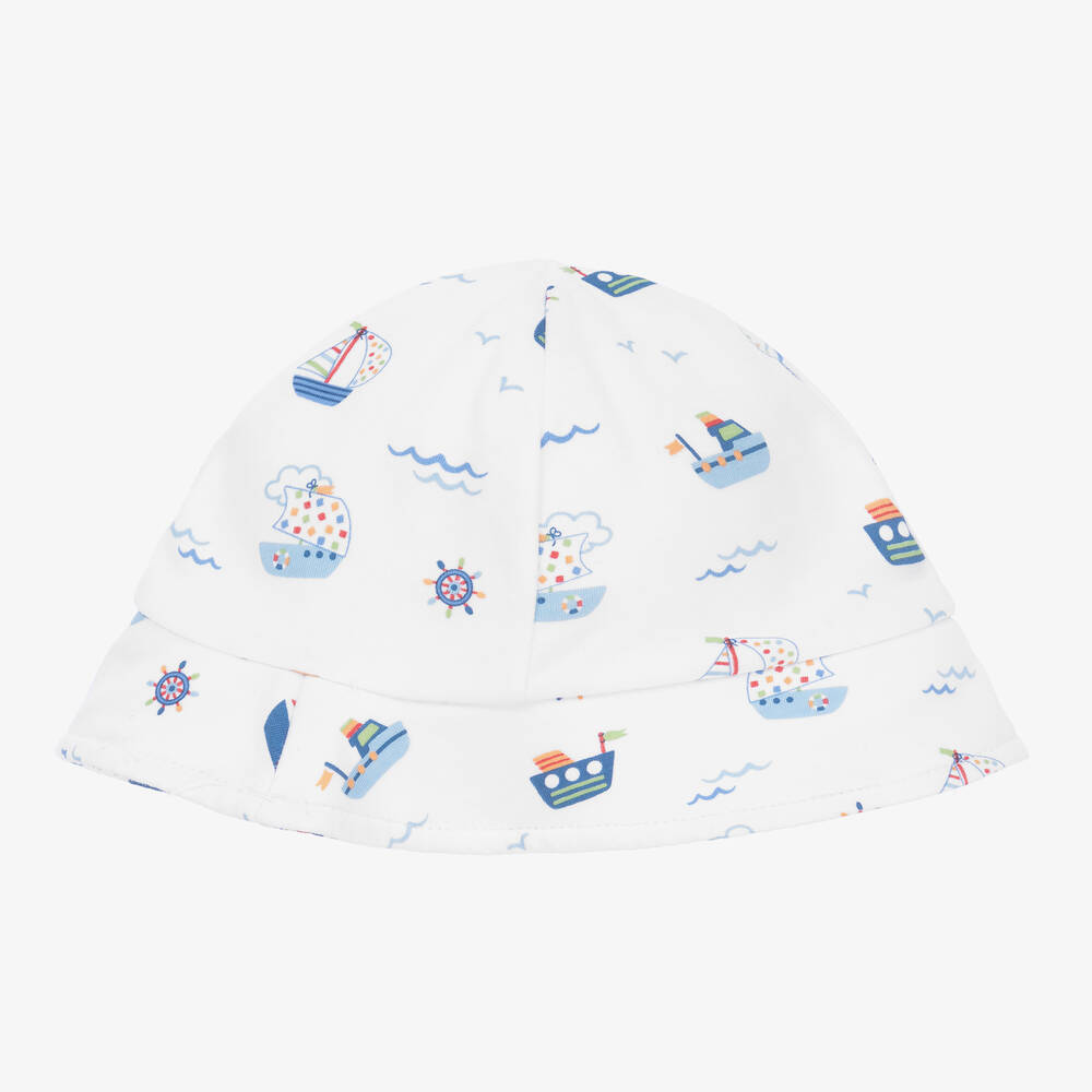 Kissy Kissy-Baby Boys White Cotton Boats At Sea Hat | Childrensalon Outlet