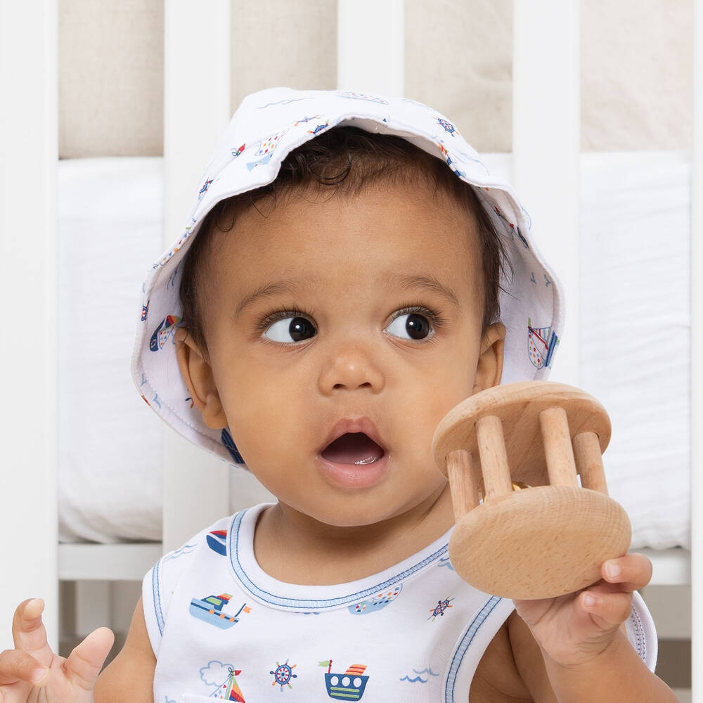 Kissy Kissy Baby Boys White Cotton Boats At Sea Hat Childrensalon