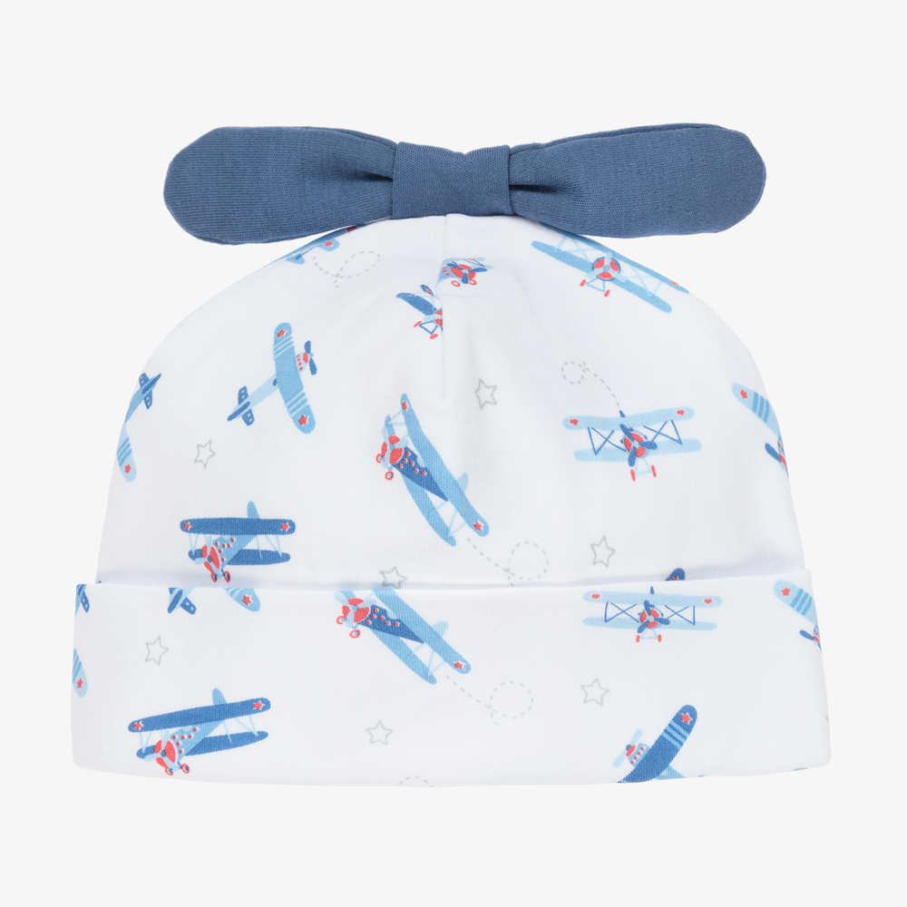 Kissy Kissy - Белая хлопковая шапочка с самолетиками для малышей | Childrensalon