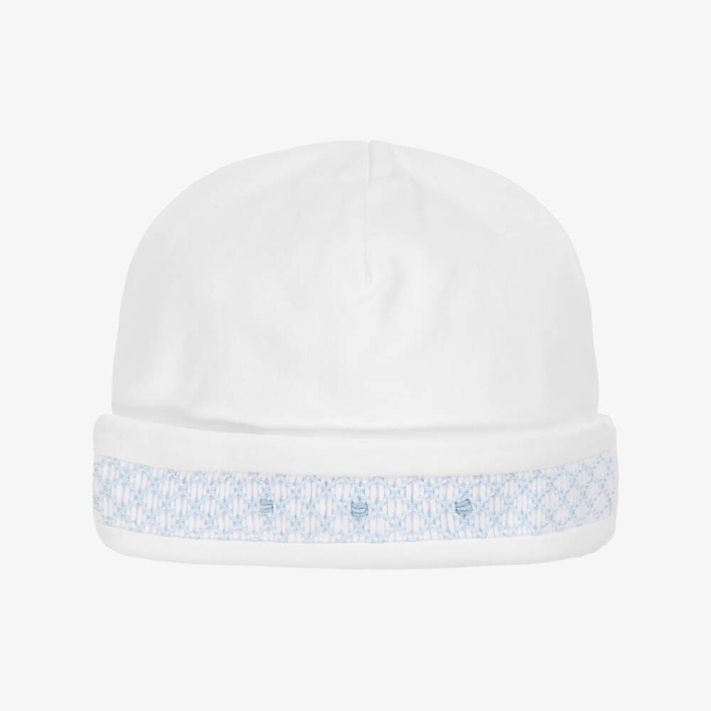 Kissy Kissy-Baby Boys White Hand-Smocked Pima Cotton Hat | Childrensalon Outlet