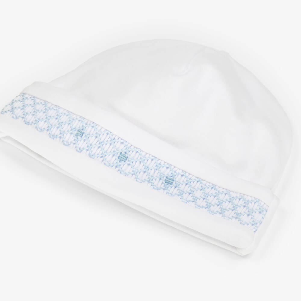 Kissy Kissy-Baby Boys White Hand-Smocked Pima Cotton Hat | Childrensalon Outlet