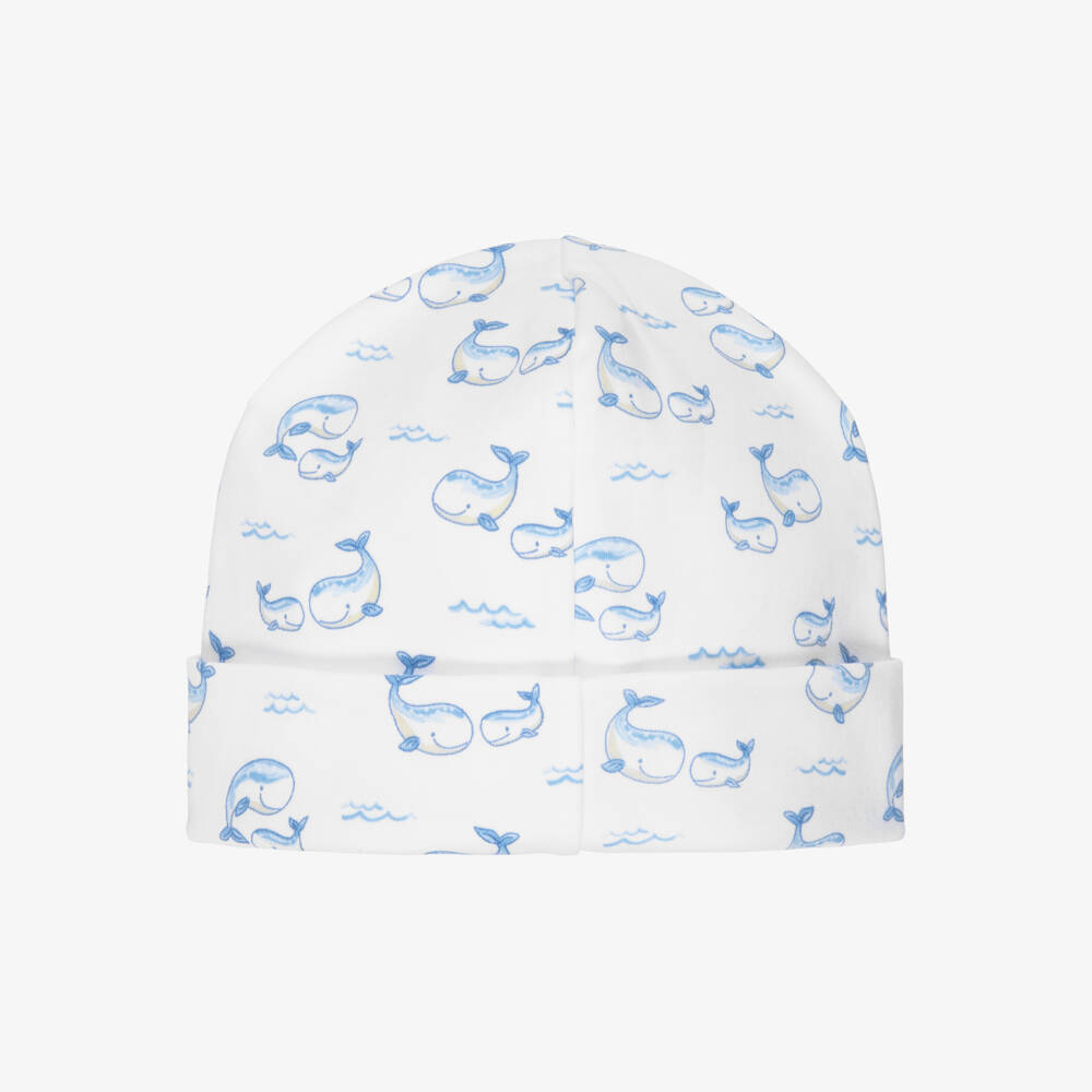 Kissy Kissy-Baby Boys White & Pale Blue Whale Pima Cotton Hat | Childrensalon Outlet