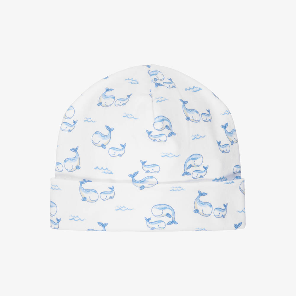 Kissy Kissy-Baby Boys White & Pale Blue Whale Pima Cotton Hat | Childrensalon Outlet