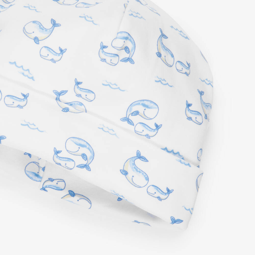 Kissy Kissy-Baby Boys White & Pale Blue Whale Pima Cotton Hat | Childrensalon Outlet