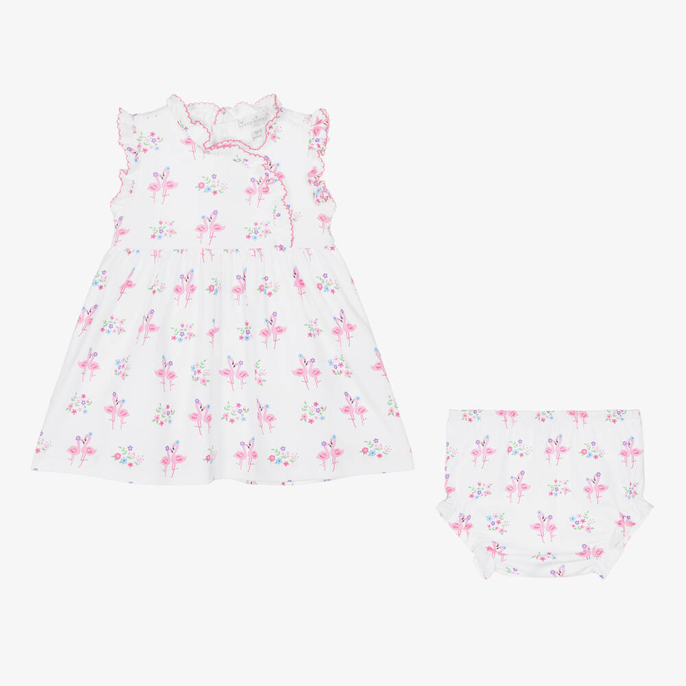 Kissy Kissy-فستان بطبعة فلامينجو قطن بيما لون أبيض | Childrensalon Outlet