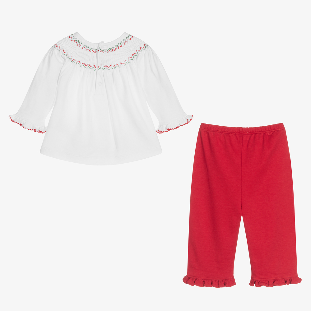 كيسي كيسي-طقم بنطلون قطن بيما لون أبيض وأحمر للمولودات | Childrensalon Outlet