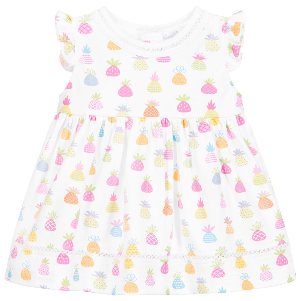 Kissy Kissy - فستان وسروال قطن بيما لون أبيض بطبعة ملونة | Childrensalon