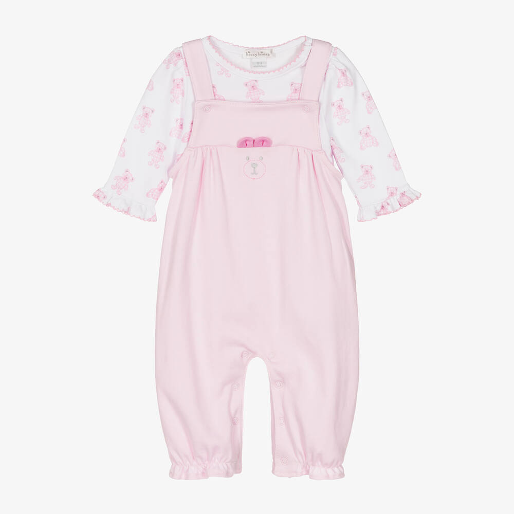 Kissy Kissy - Baby Girls Pink Beary Plaid Dungarees Set | Childrensalon