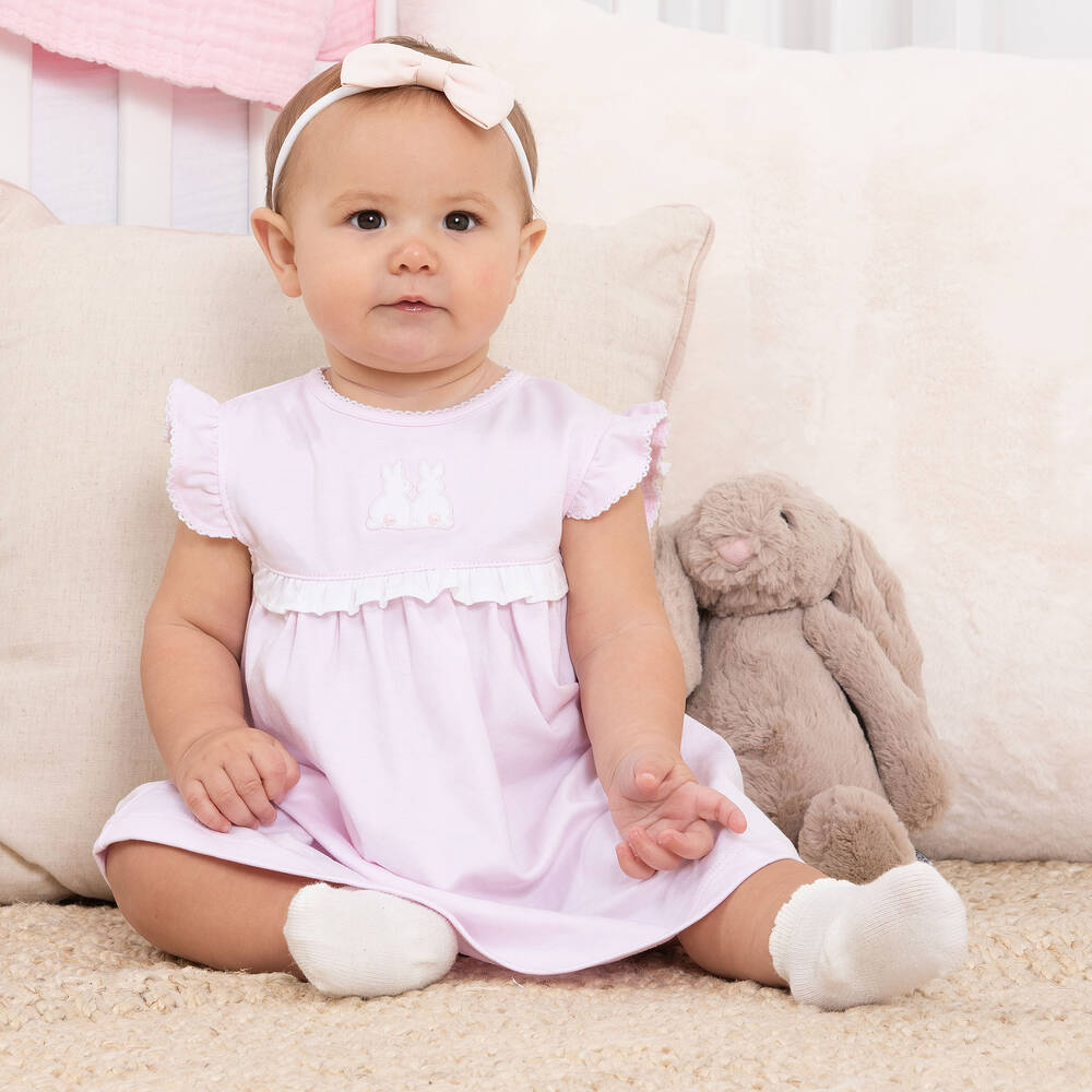 Kissy Kissy-Baby Girls Pink Piqué Bunny Rabbits Dress | Childrensalon Outlet
